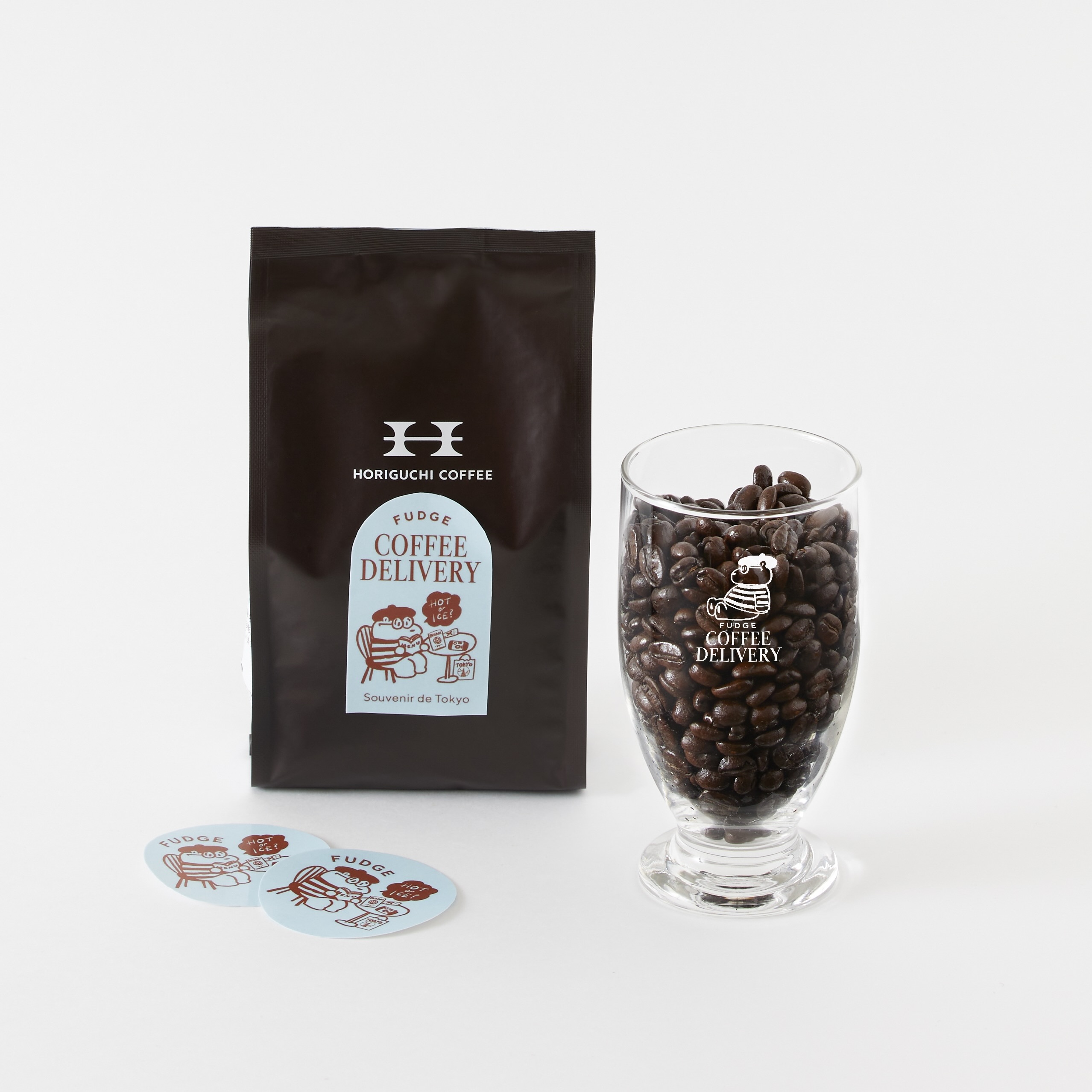 FUDGEコーヒー便  豆（200g）＋台付グラス（335ml）セット