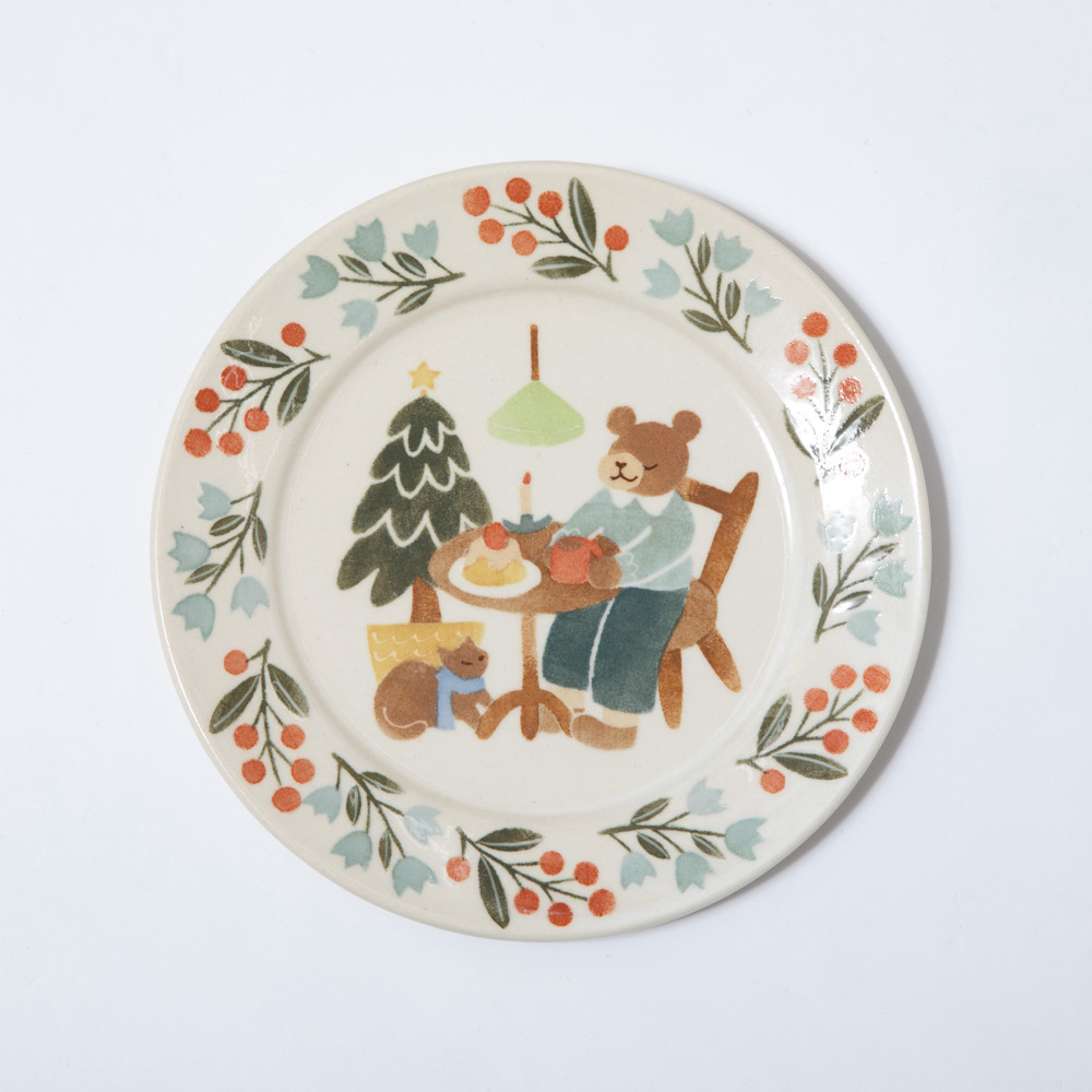 【文鳥舎】くまとねことクリスマスパスタ皿